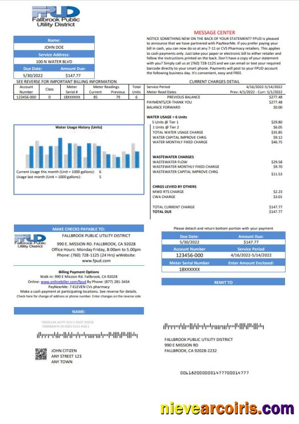 USA Fallbrook Public utility bill